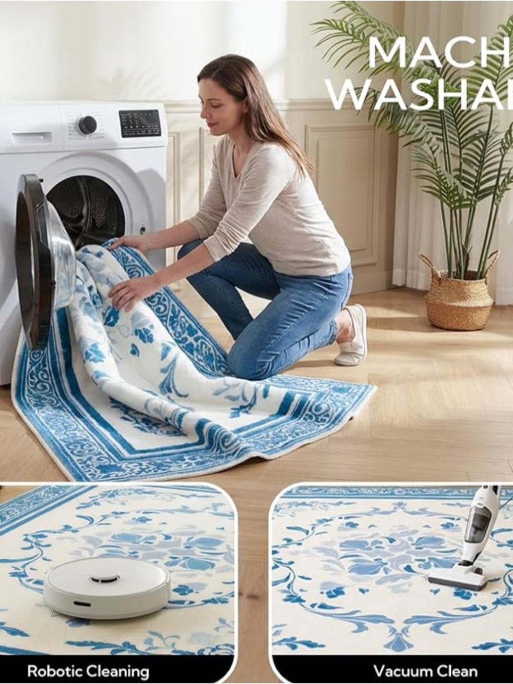 Blue Floral Area Rug - Picture 8 of 8